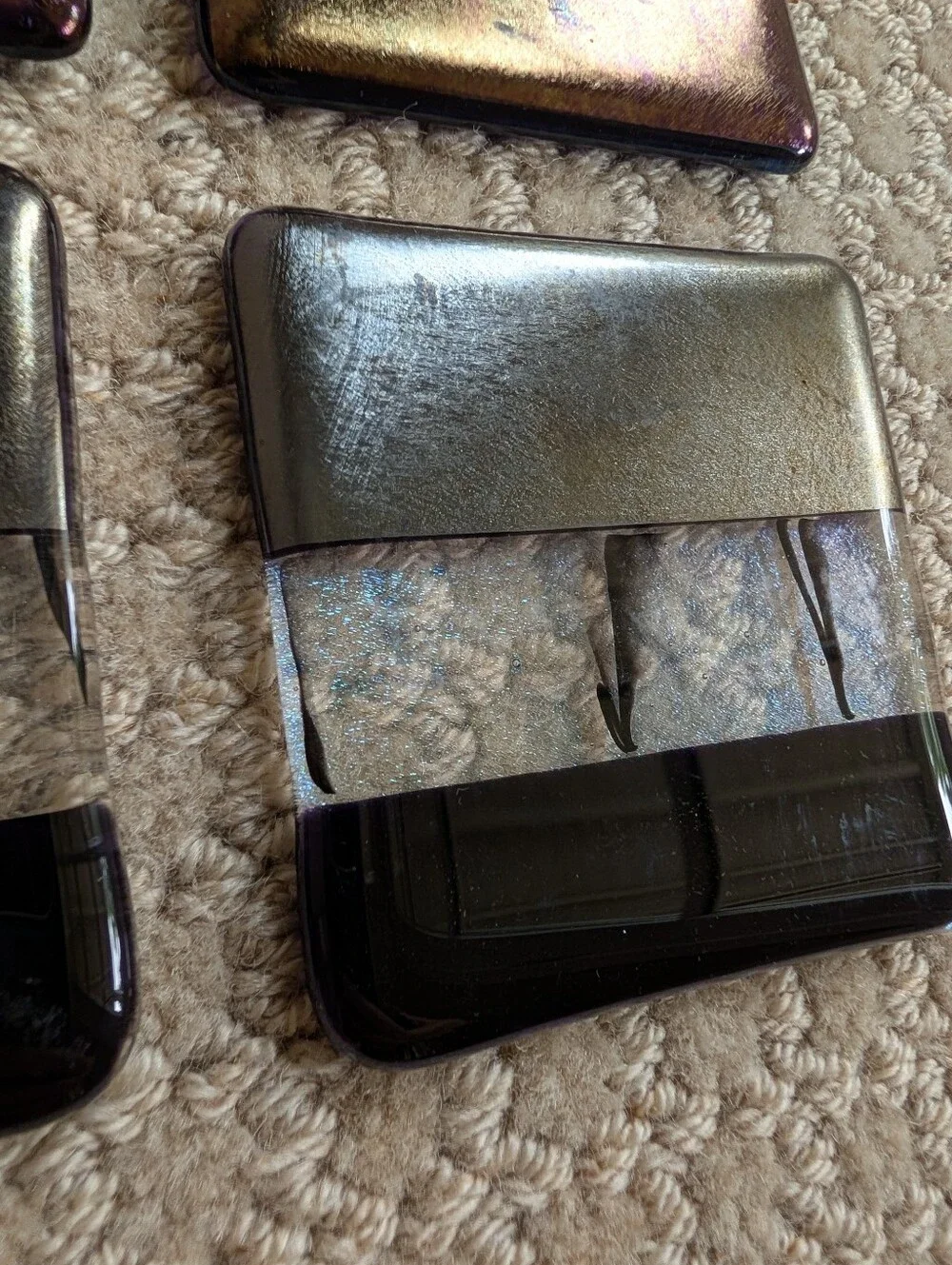set of 4 RECYCLED DICHROIC FUSED GLASS COASTERS chris paulson